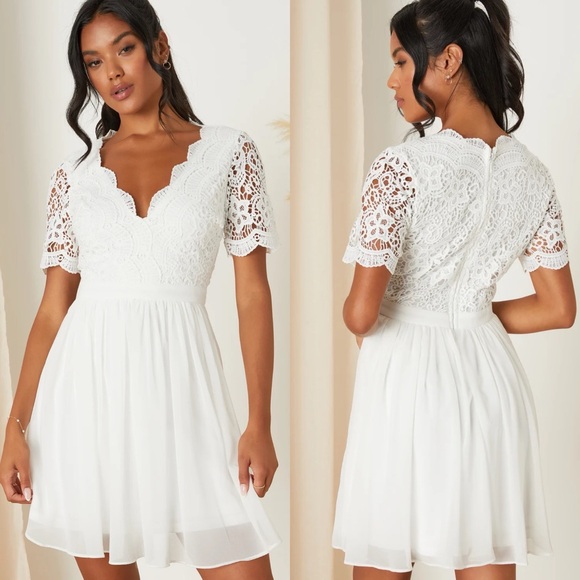 Lulus | Angel in Disguise White Lace Skater Dress - Picture 1 of 8